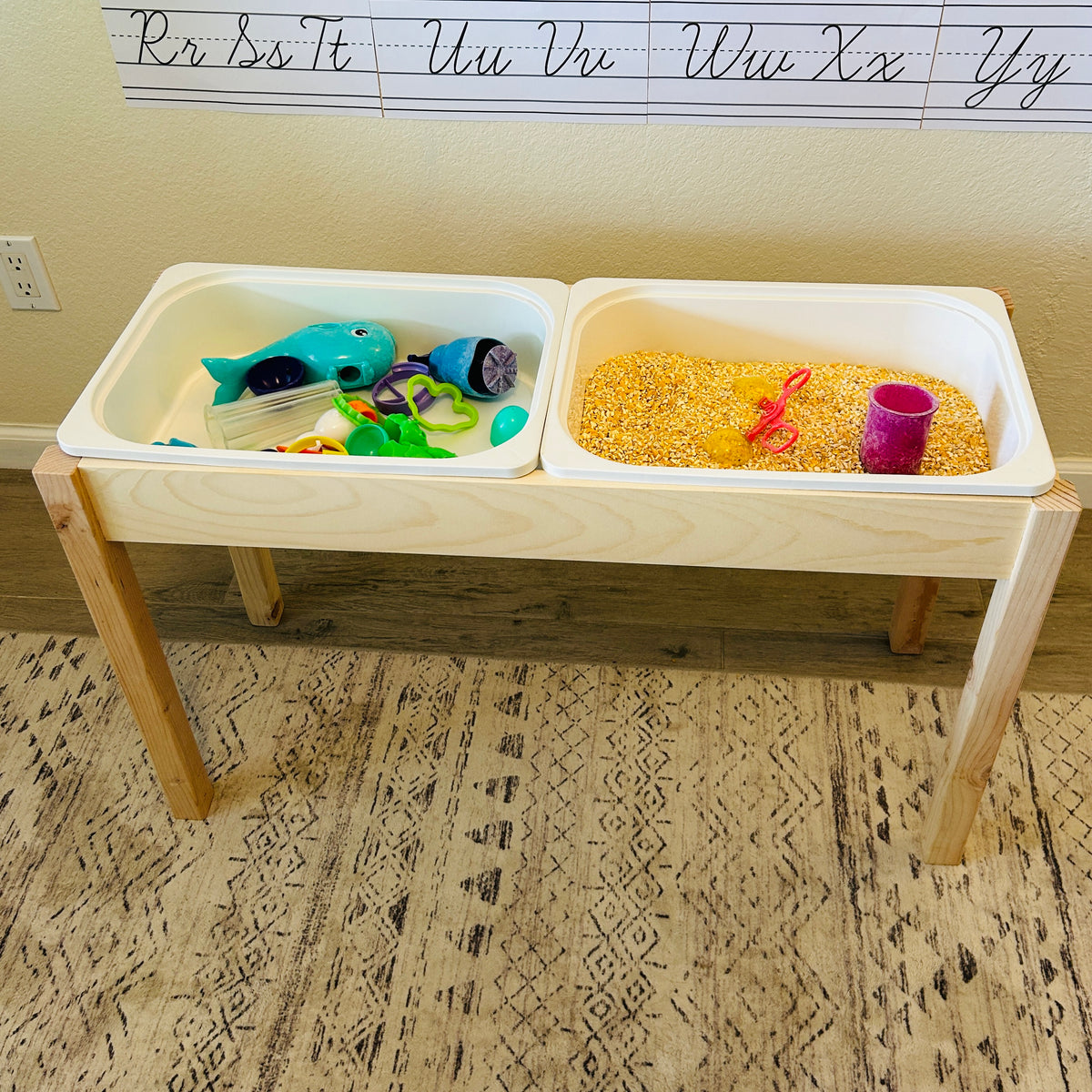 Wooden Sensory Table with Trofast Bin Storage, Kids Activity Table, Compact Sensory Play Table