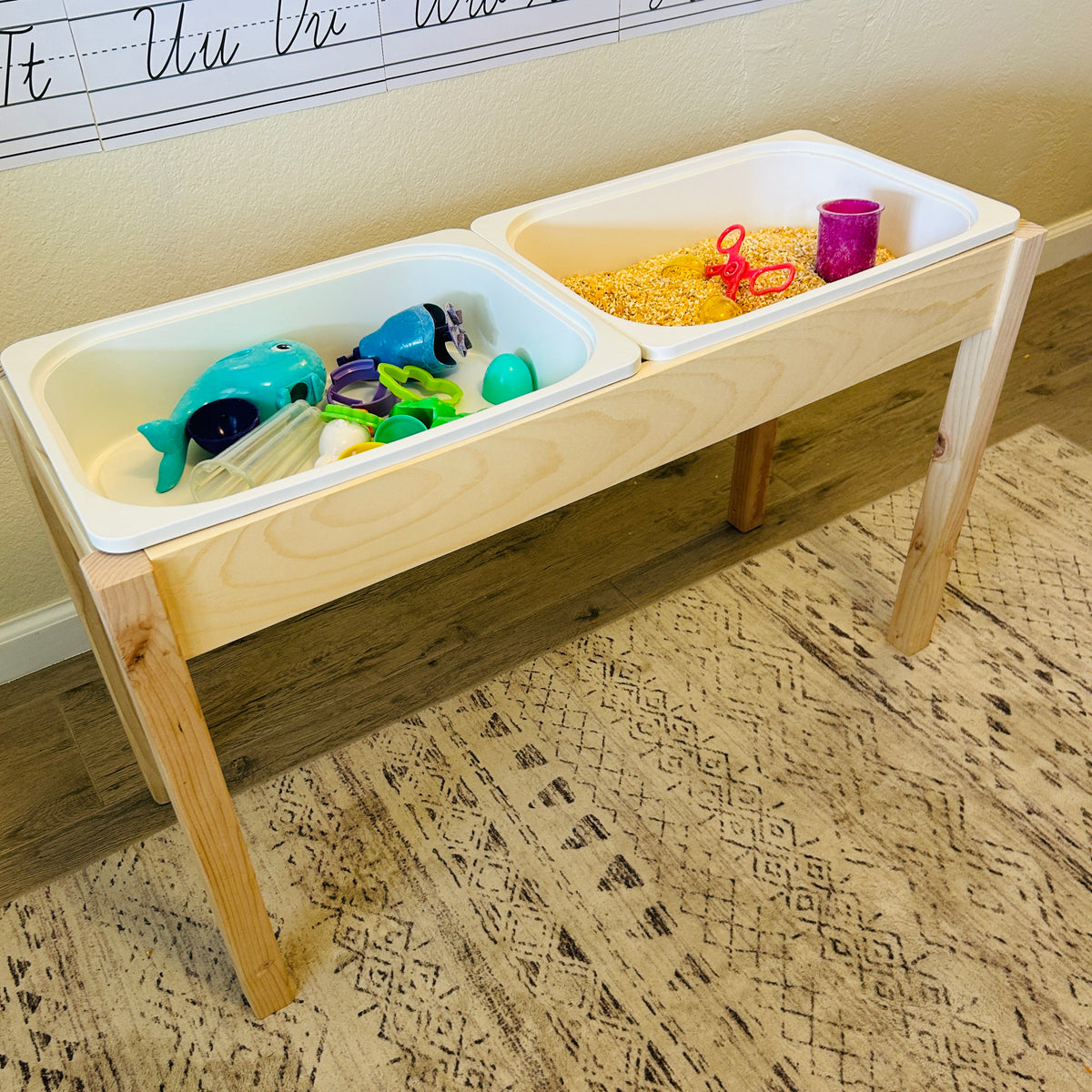 Wooden Sensory Table with Trofast Bin Storage, Kids Activity Table, Compact Sensory Play Table