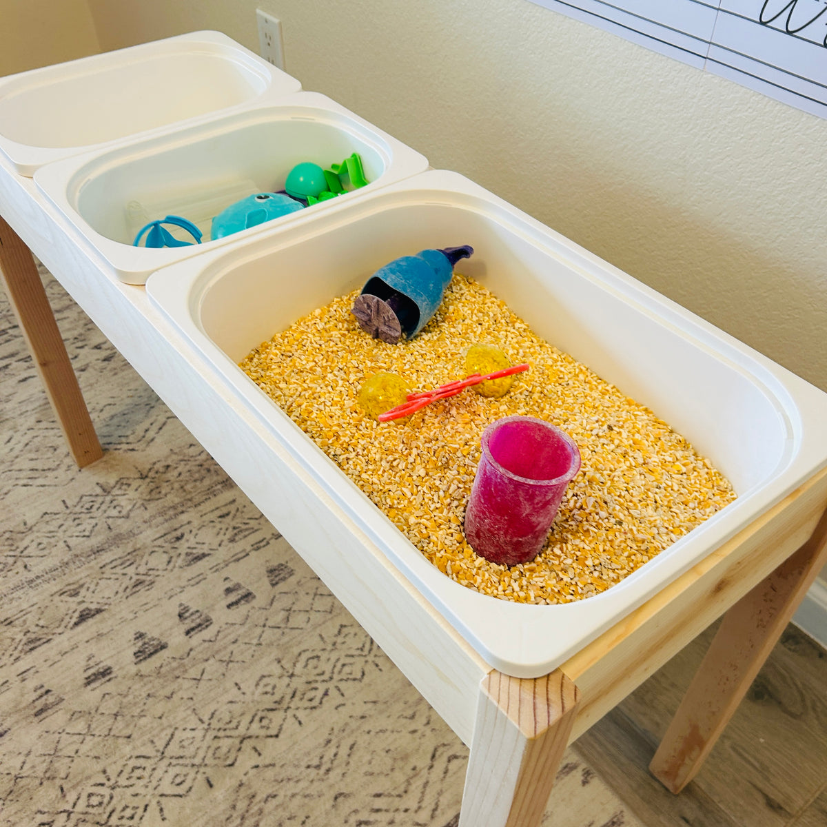 Wooden Sensory Table with Trofast Bin Storage, Kids Activity Table, Compact Sensory Play Table