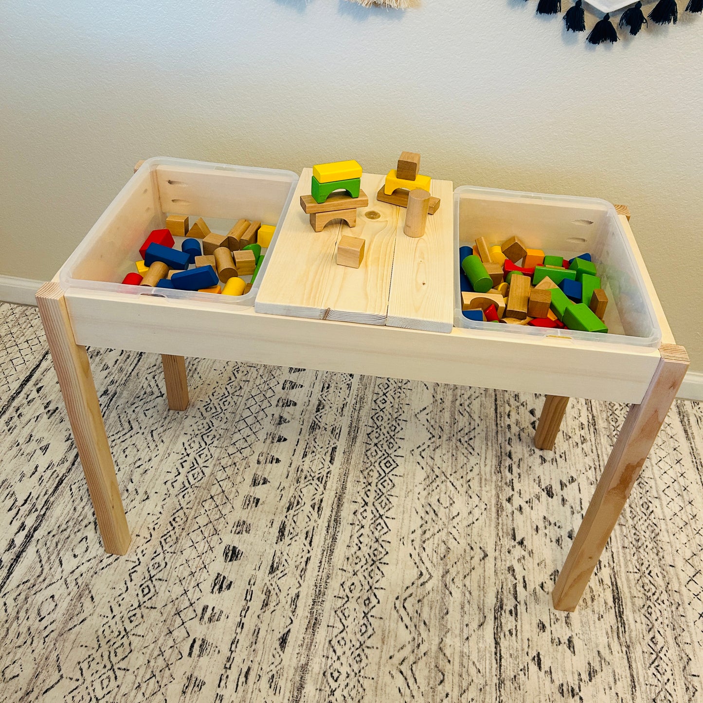 Sensory, Building Block, Activity, Montessori Table - Multi-configuration with 12qt Storage Bins