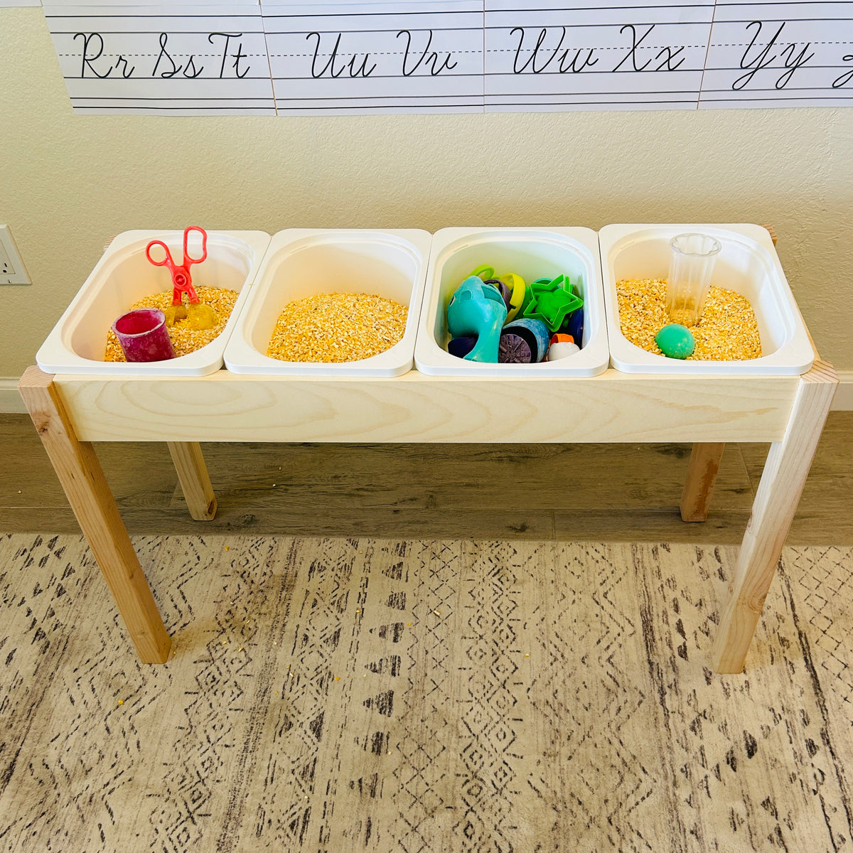 Wooden Sensory Table with Trofast Bin Storage, Kids Activity Table, Compact Sensory Play Table