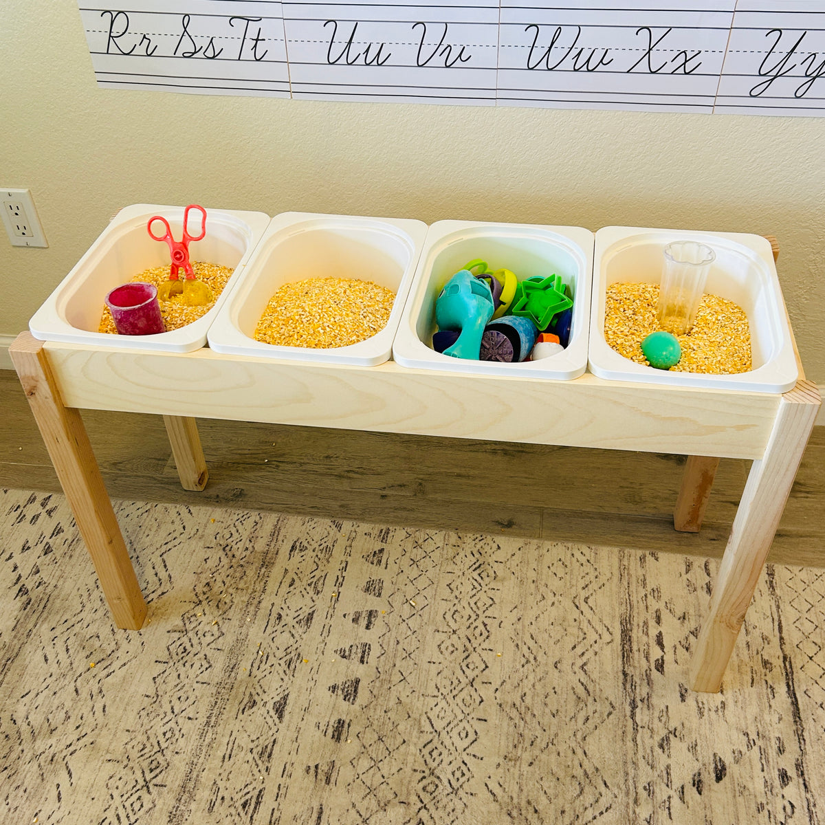 Wooden Sensory Table with Trofast Bin Storage, Kids Activity Table, Compact Sensory Play Table