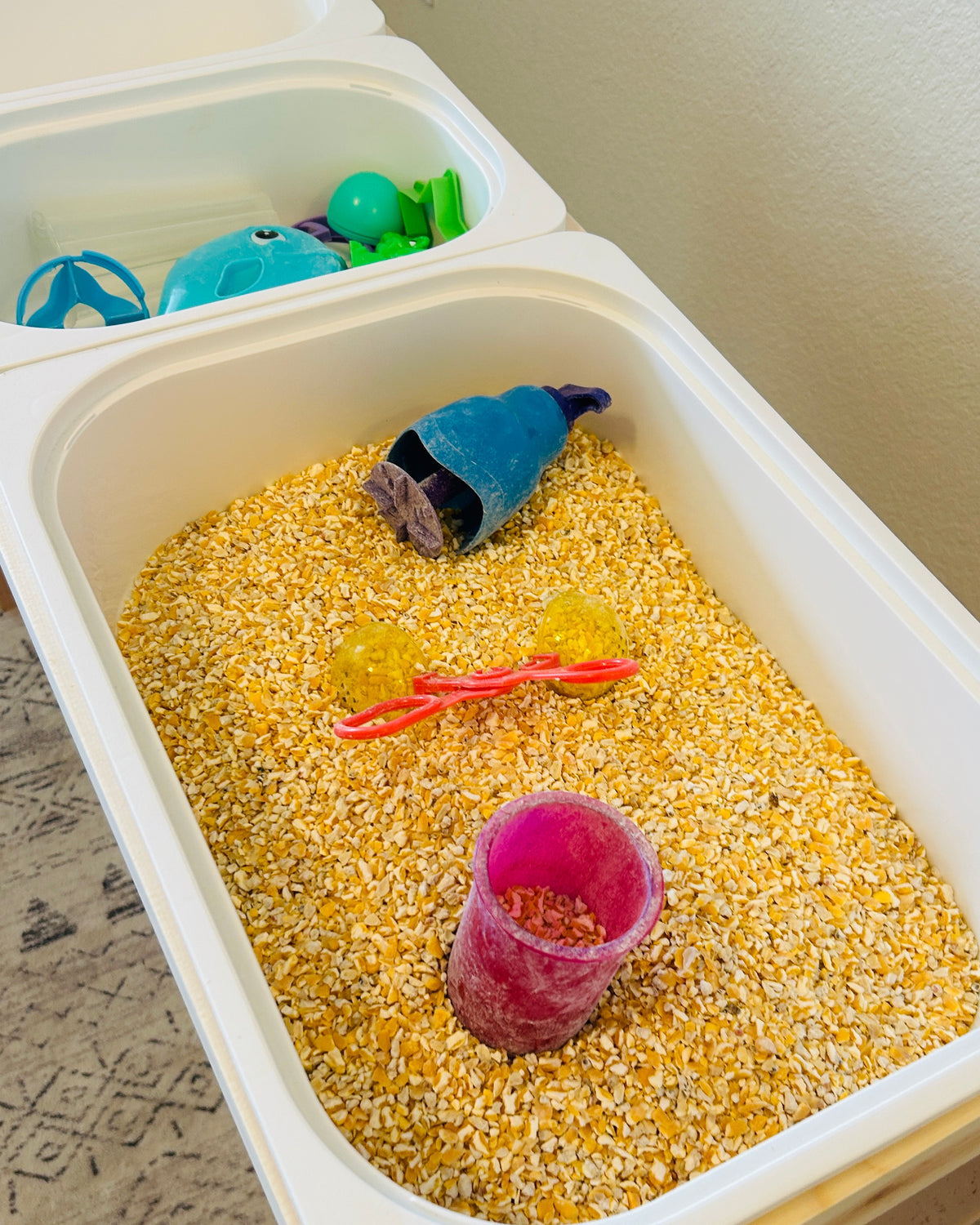 Wooden Sensory Table with Trofast Bin Storage, Kids Activity Table, Compact Sensory Play Table